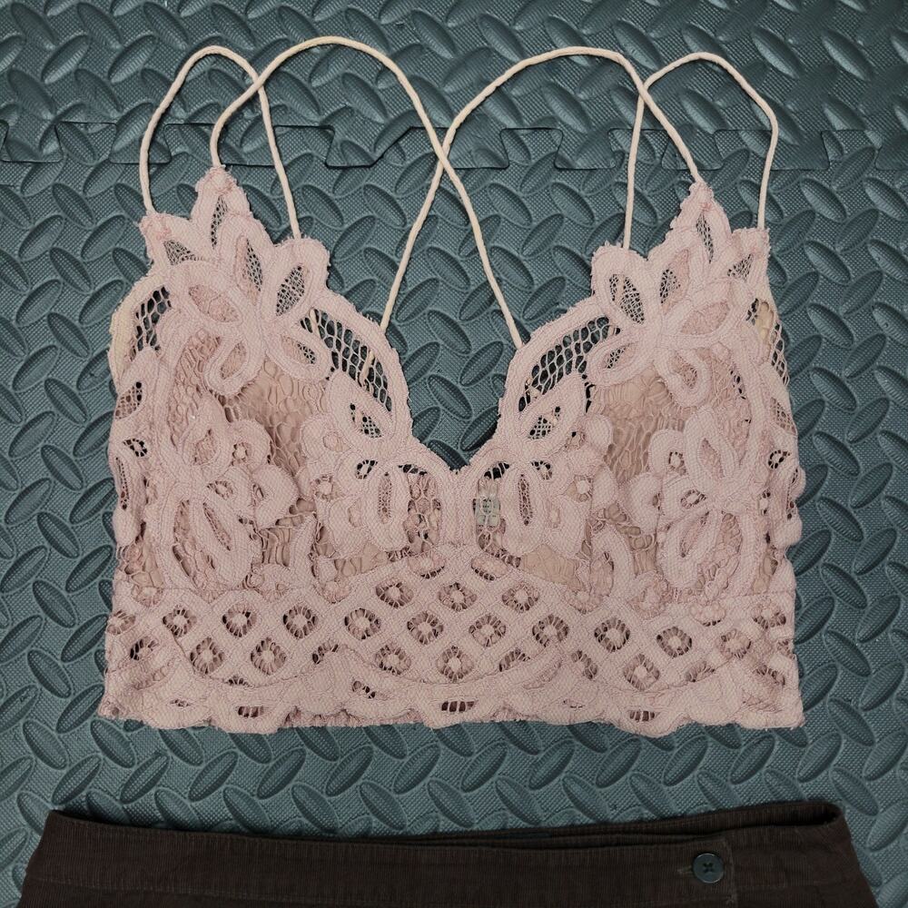 Free People FP One Crochet Bralette Medium Pink Lace Strappy Boho Festival